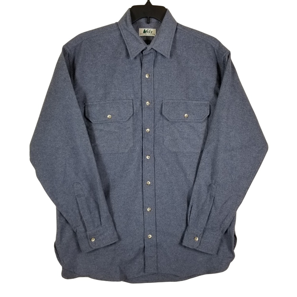 REI Flannel Button Down Shirt Mens XL Blue Vintage Outdoor Long Sleeve Pocket